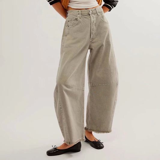 Raw Edge Barrel Fit Jeans
