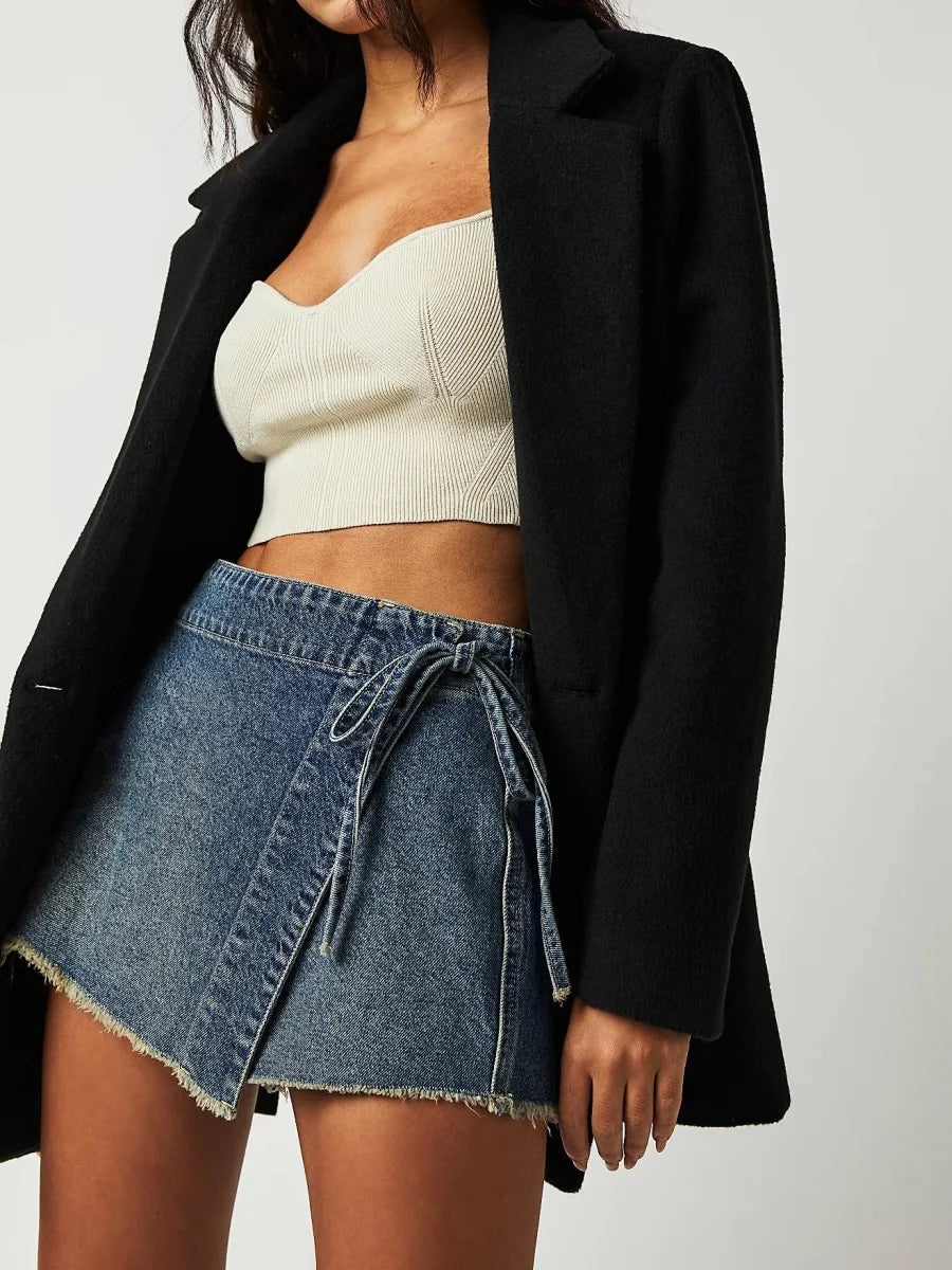 Indigo Wrap-Tie Mini Skort
