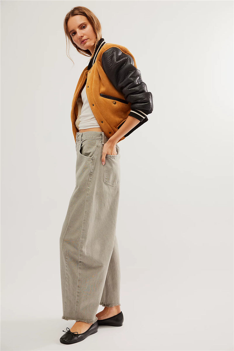 Raw Edge Barrel Fit Jeans