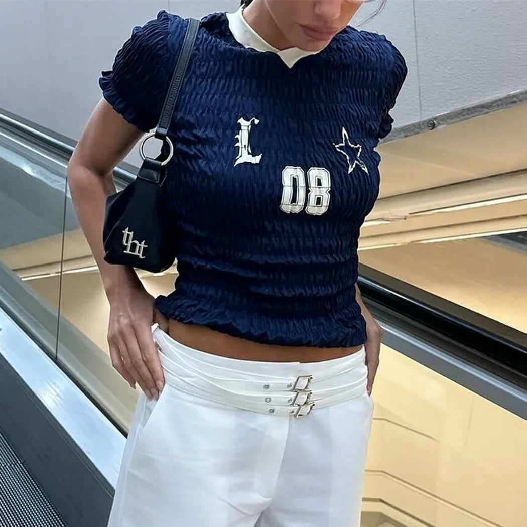 Shirred Varsity Crop Tee