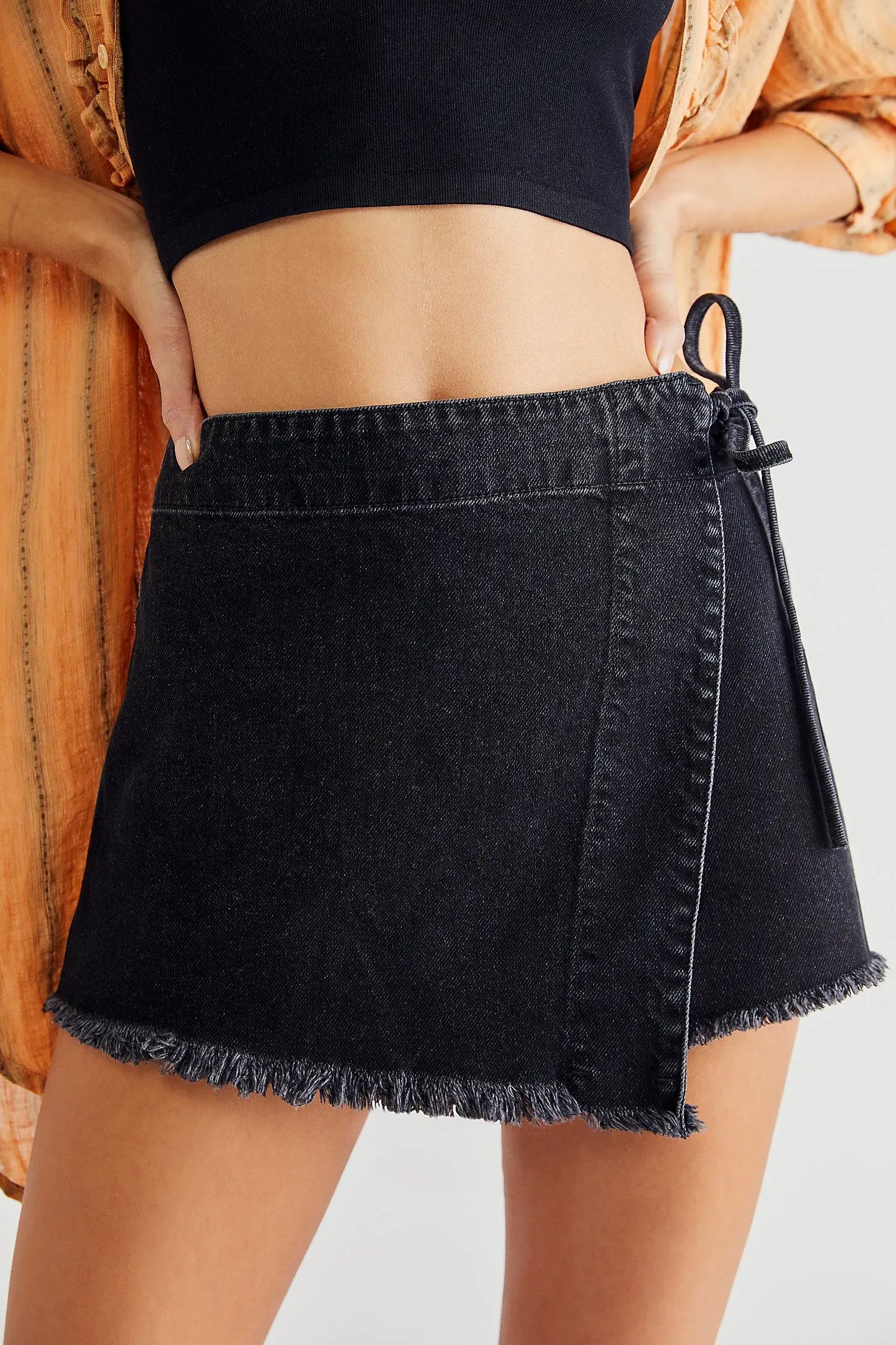 Indigo Wrap-Tie Mini Skort