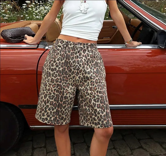 Leopard Print Knee-Length Shorts