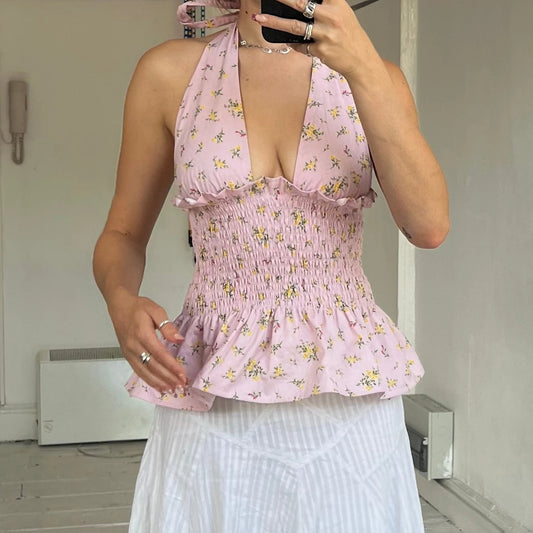 Ruffle Halter Smocked Top