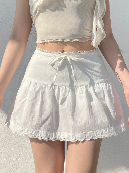 Lace Trim White Babydoll Skirt