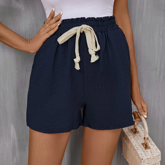 Seaside Linen Tie-Waist Shorts – Midnight Blue