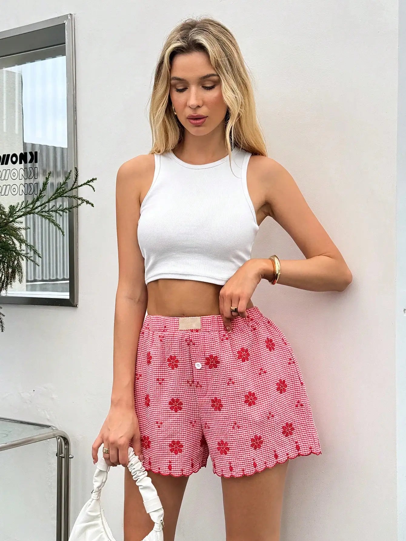 Cherry Picnic Scallop Shorts – Retro Floral Vibes