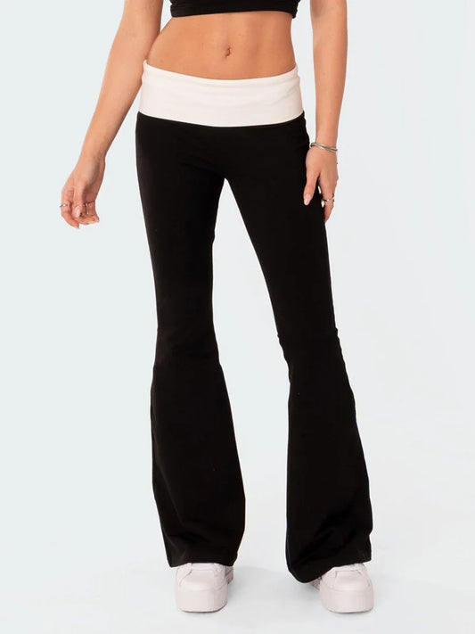 Y2K Contrast Foldover Flare Pants