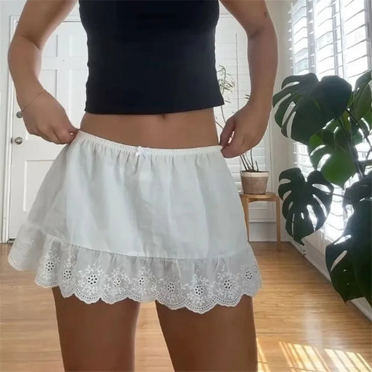 Boho Eyelet Ruffle Mini Skirt